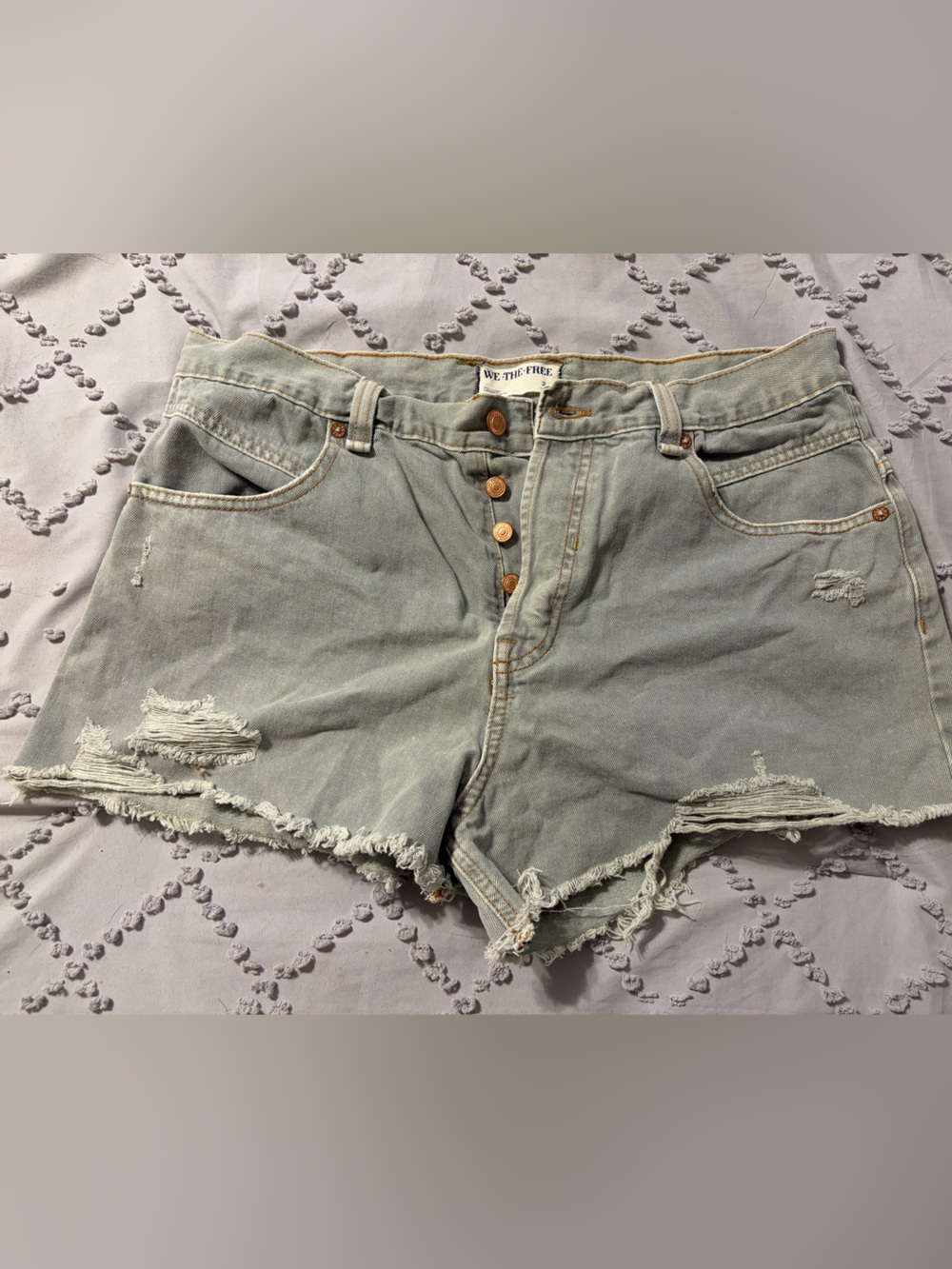 We The Free Faded Light Blue High-Rise Distressed Denim Shorts